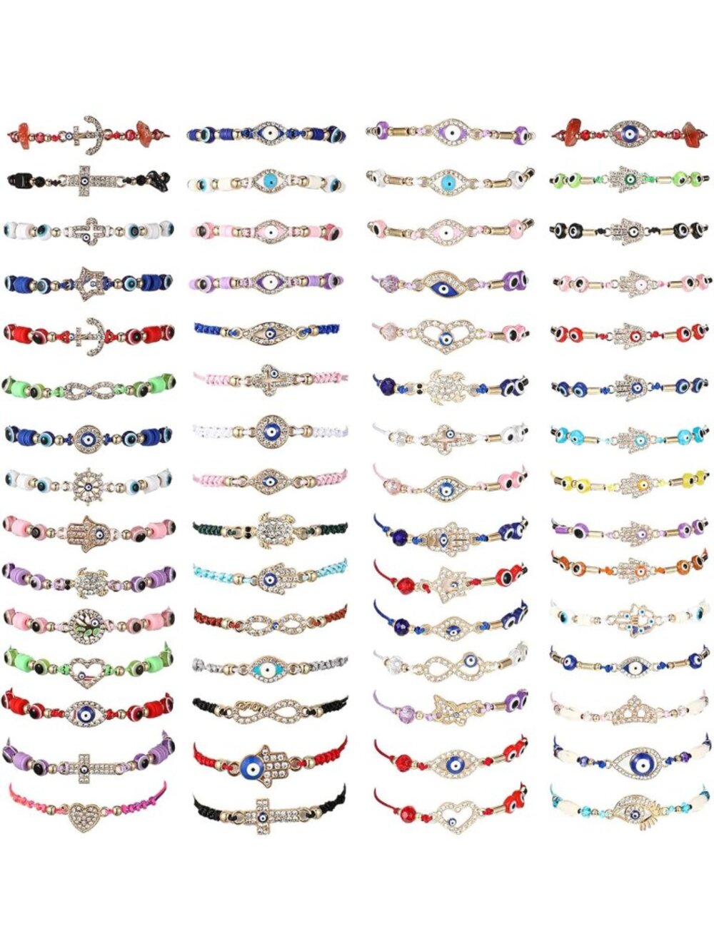 60 Pcs Evil Eye Bracelets Set - Protection Jewelry for Women, Anklets & Gifts